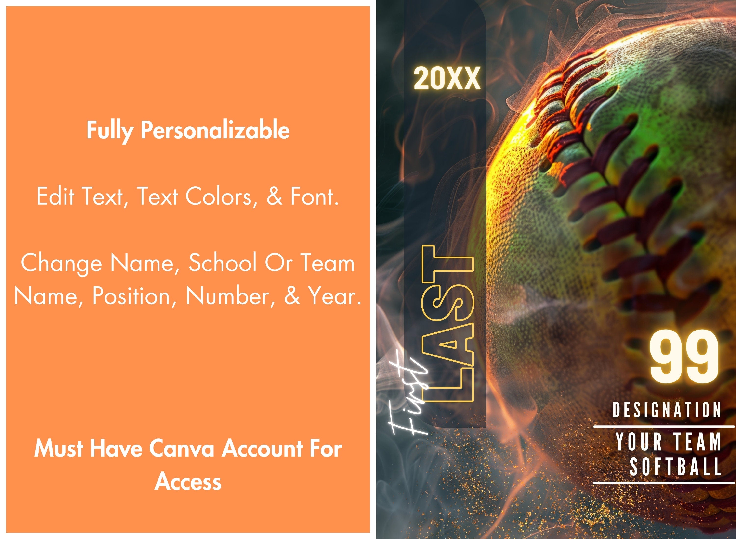 Fiery Softball Poster Template | Editable in Canva | 2:3