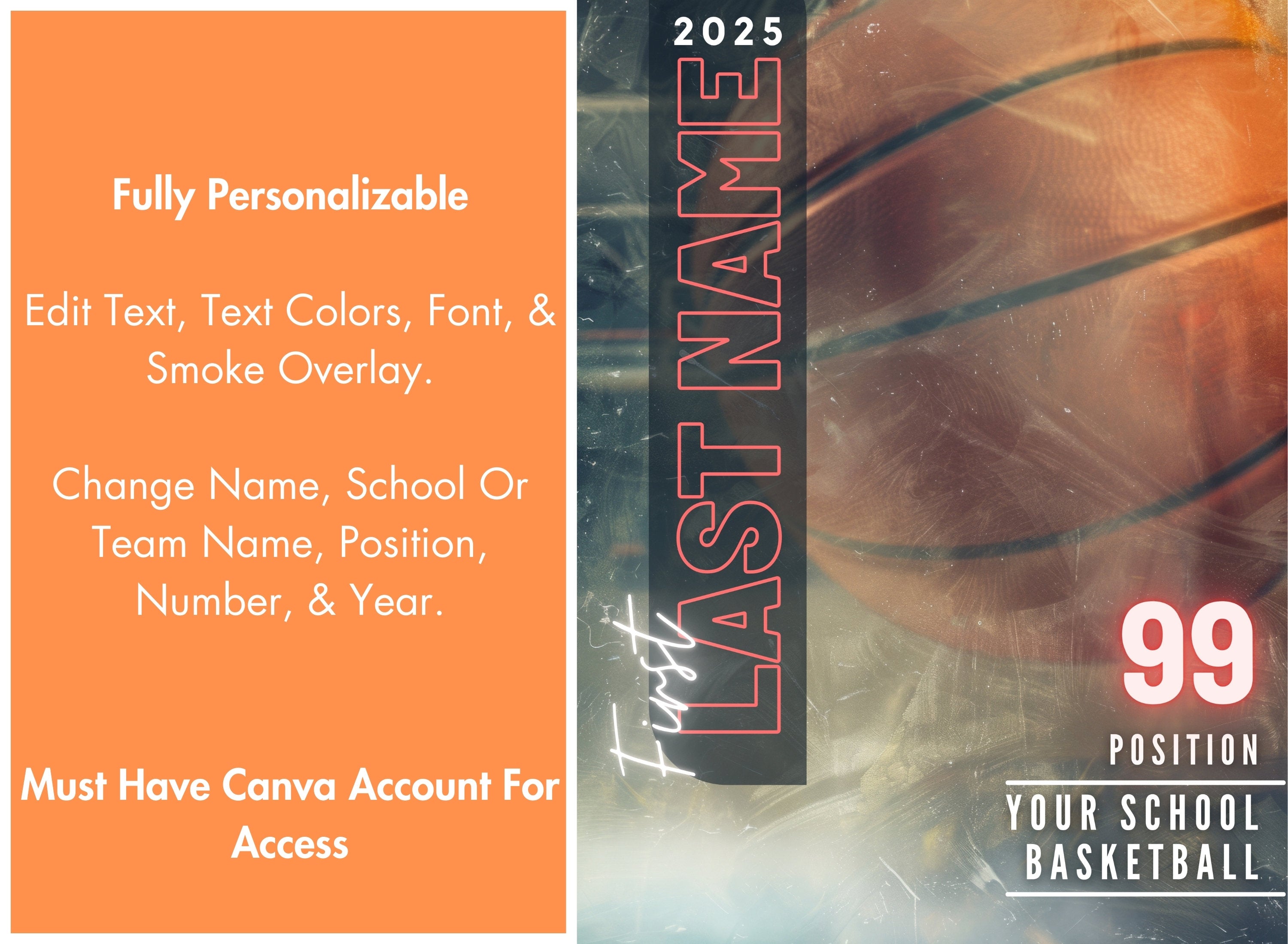 Smokey Basketball Poster Template | Editable in Canva | 3:4