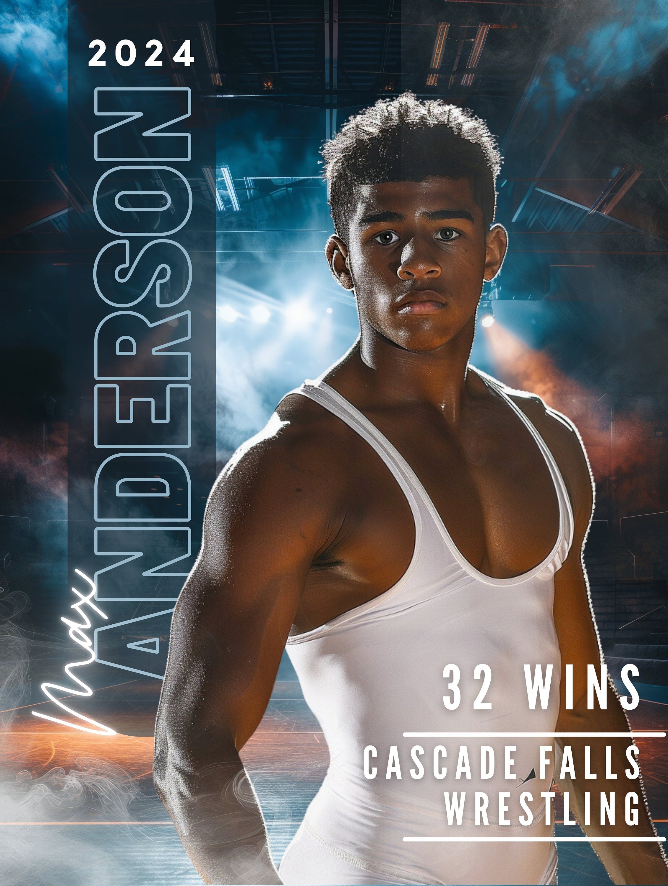 Wrestling Poster Template | Editable in Canva | 3:4 | Senior Banner, Player Poster, Memory Mate, Sports Design