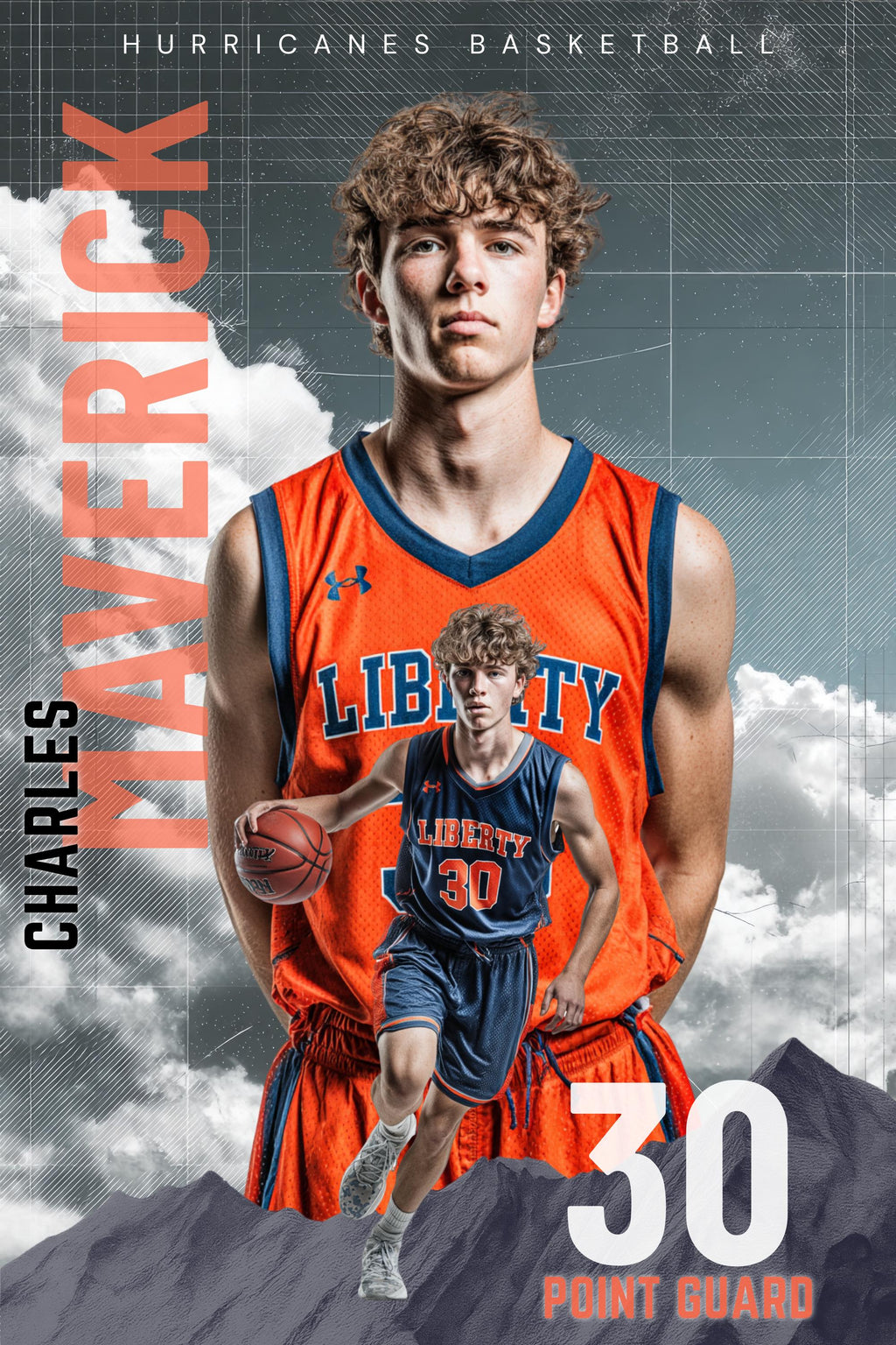 Mountain & Sky Basketball Poster Template | Editable in Canva | 2:3