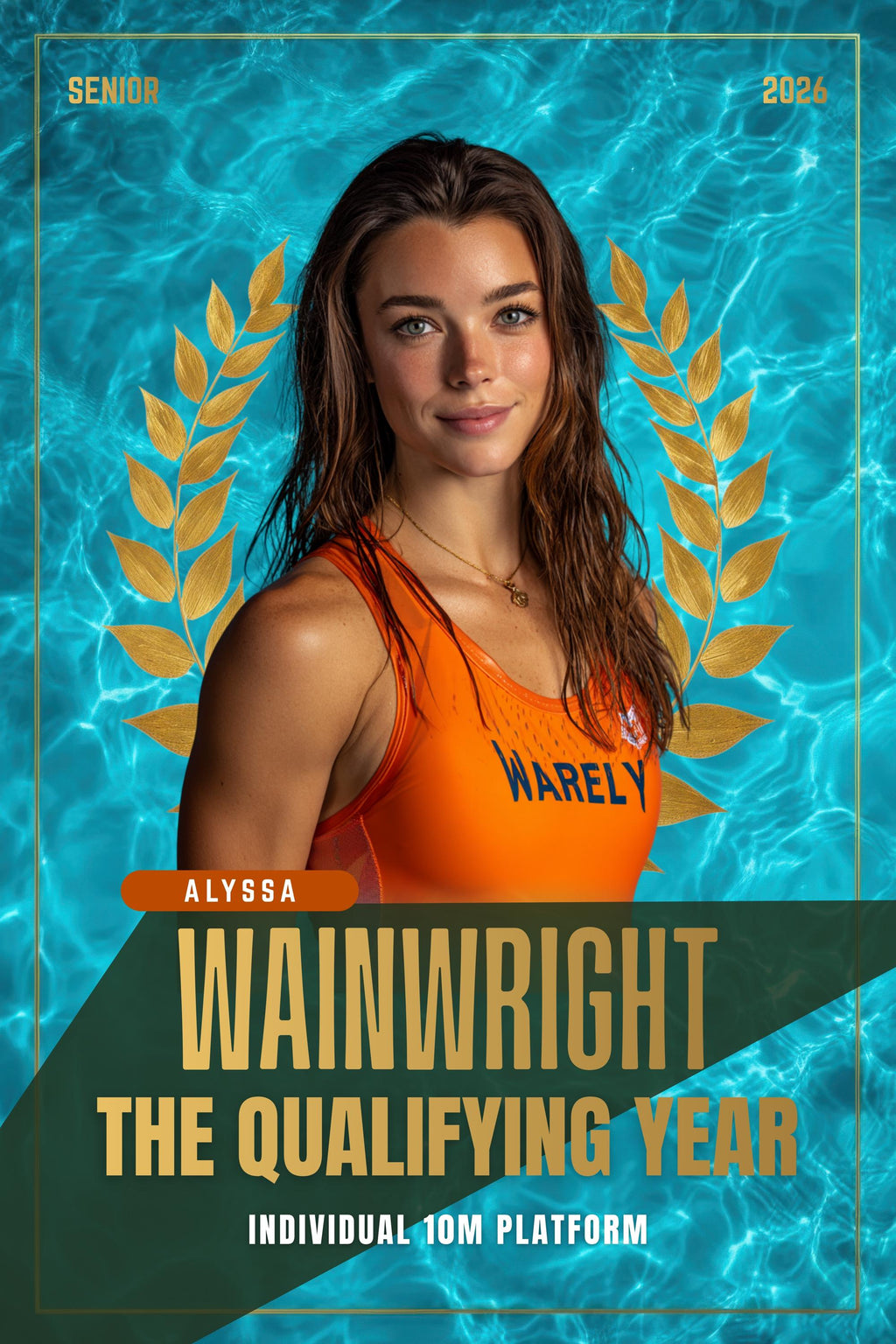 Golden Laurel Swimming Poster Template | Editable in Canva | 2:3