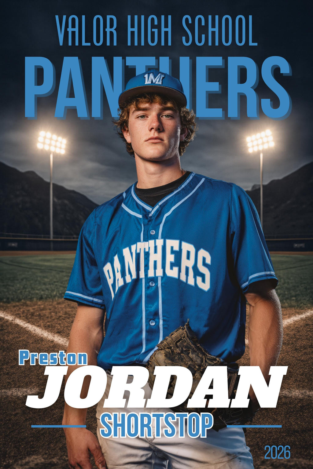 Field & Lights Baseball Player Poster Template | Editable in Canva | 2:3