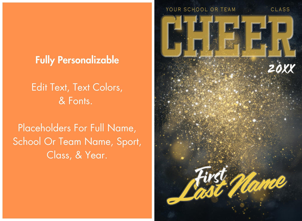 Gold Glitter Cheer & Dance Poster Template | Editable in Photoshop | 2:3