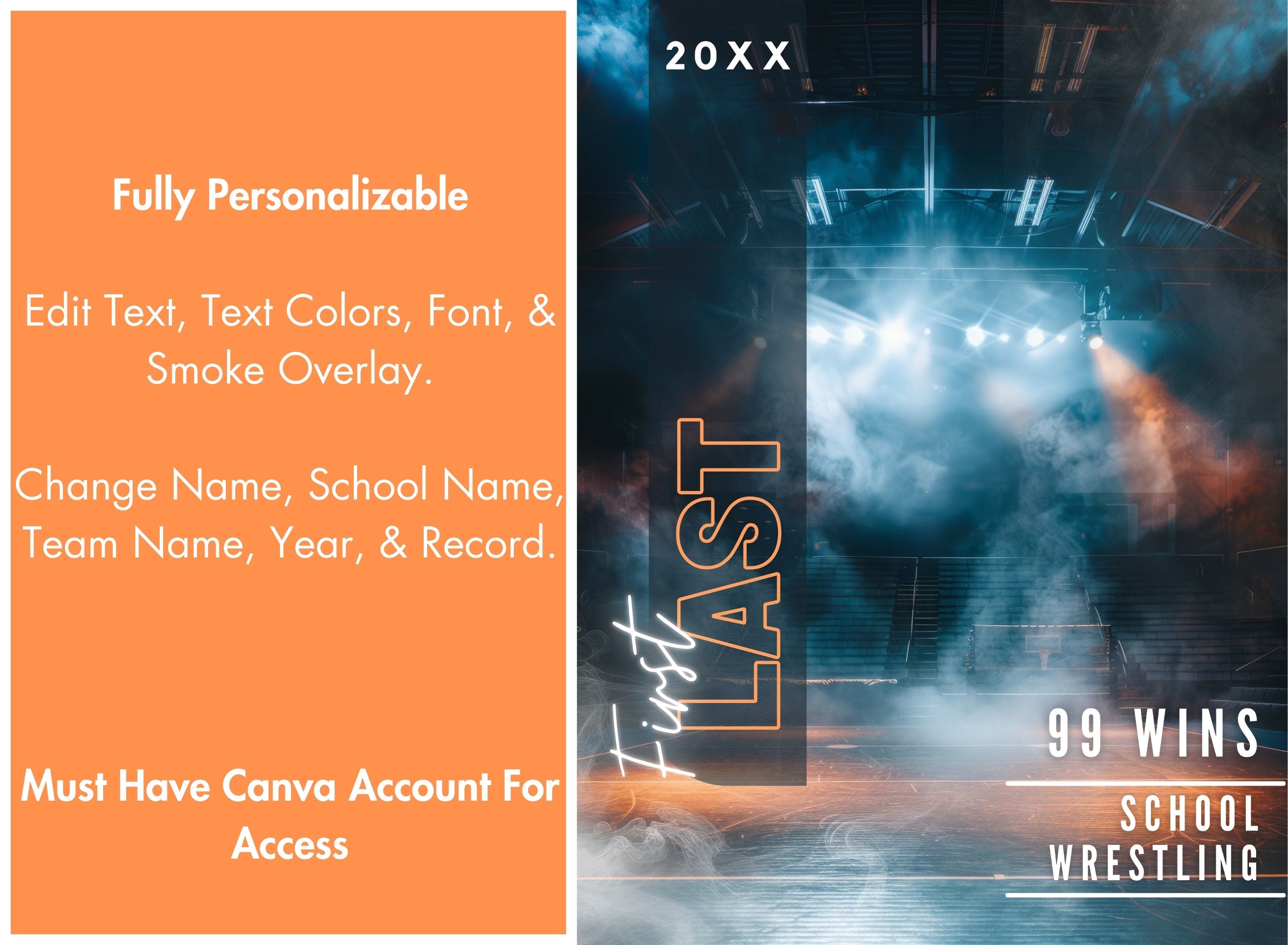 Wrestling Poster Template | Editable in Canva | 3:4 | Senior Banner, Player Poster, Memory Mate, Sports Design