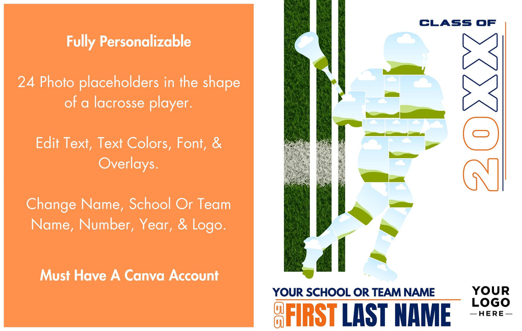 Lacrosse Photo Collage Template | Editable in Canva | 4:5 | Silhouette Style