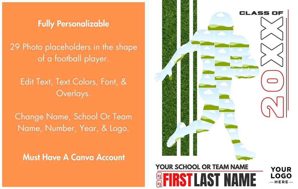 Football Photo Collage Template | Editable in Canva | 4:5 | Silhouette Style