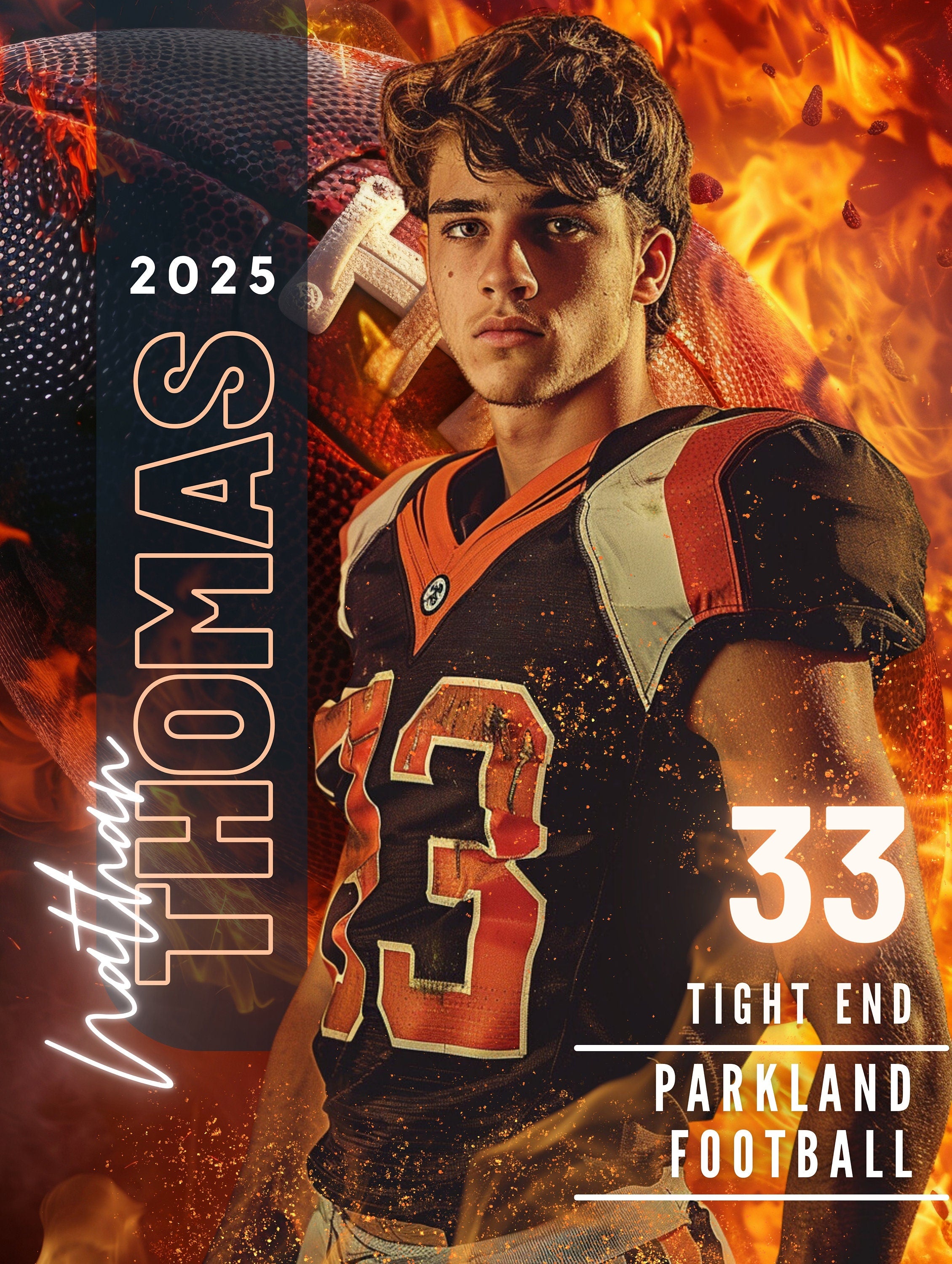 Fiery Football Poster Template | Editable in Canva | 3:4