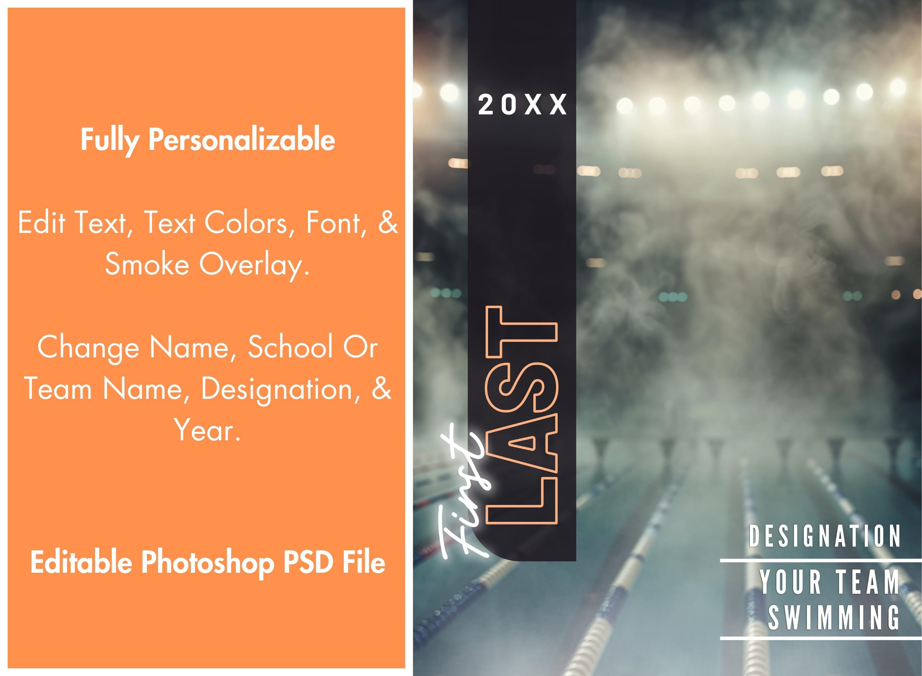 Swimming Poster Template for Photoshop | 3:4 | Senior Banner, Player Poster, Memory Mate, Sports Card PSD