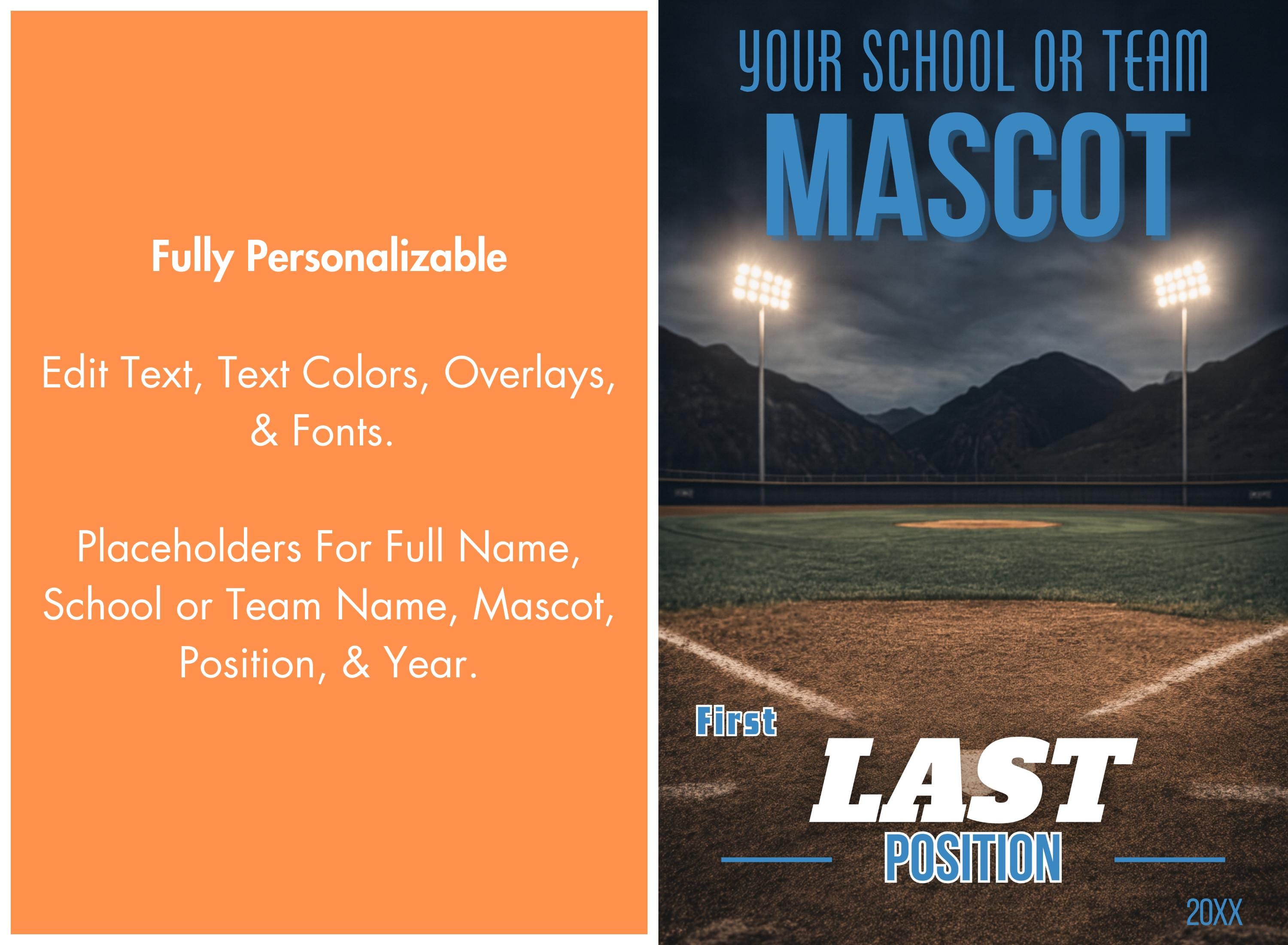 Field & Lights Baseball Player Poster Template | Editable in Canva | 2:3