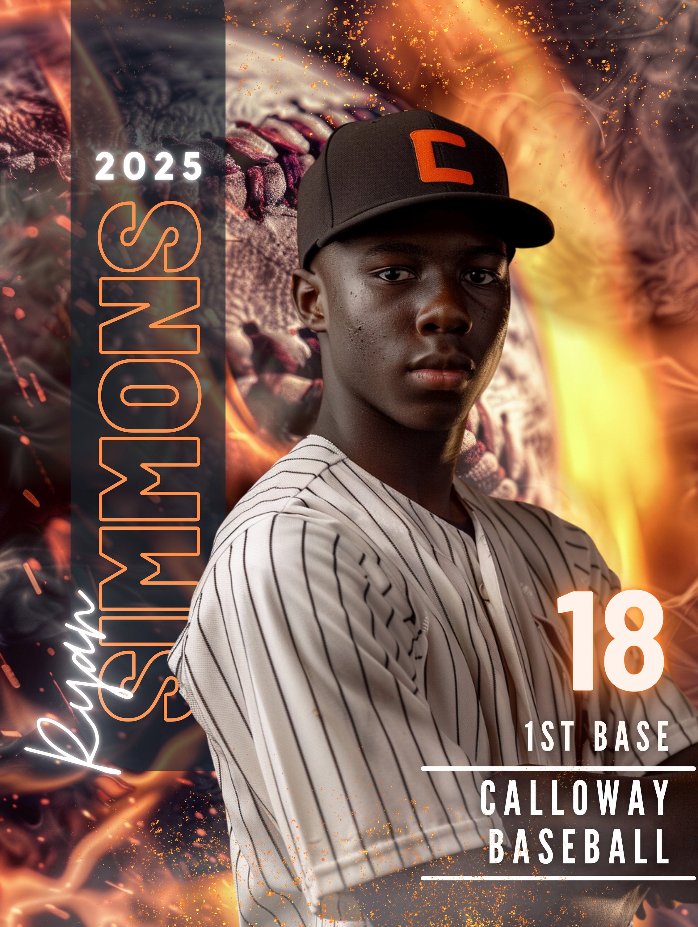 Baseball Poster Template | Editable in Canva | 3:4 | Fiery Baseball Senior Banner, Player Poster, Memory Mate, Sports Card