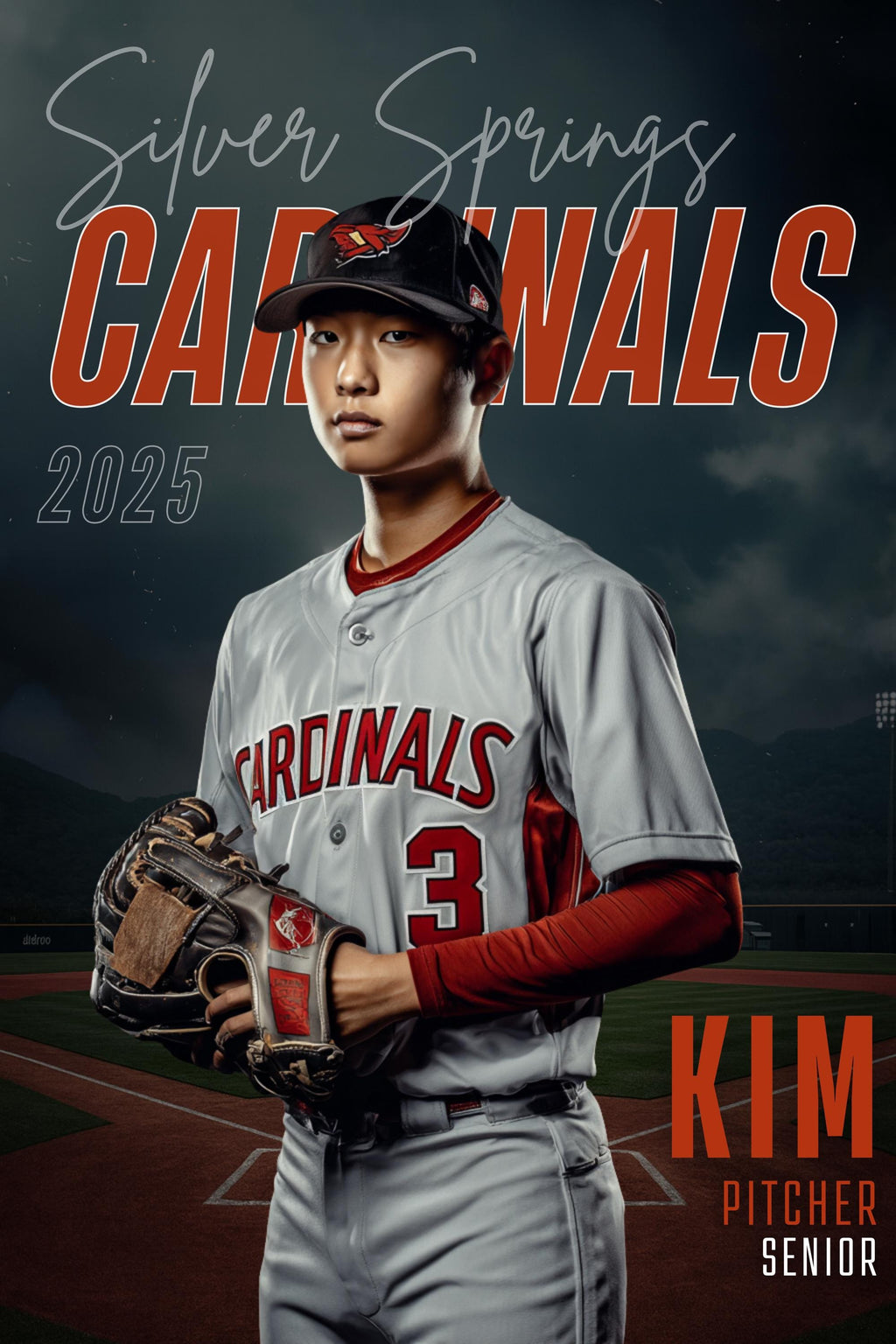 Moody Baseball Player Poster Template | Editable in Canva | 2:3