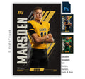 Editable football poster Photoshop template featuring a football player poster design with bold vertical typography and modern sports graphics.