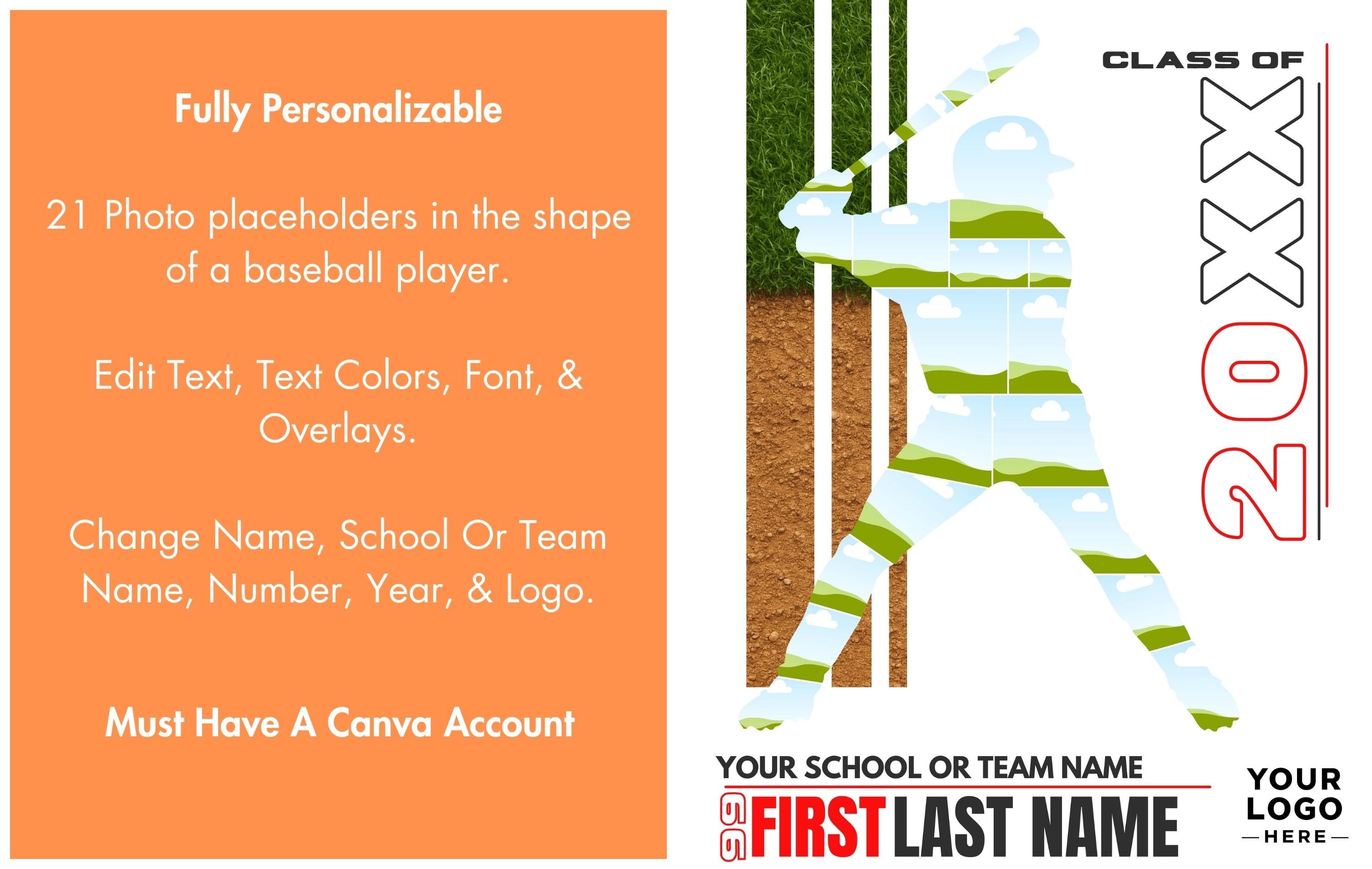 Baseball Poster Template | Editable in Canva | 4:5 | Silhouette Style
