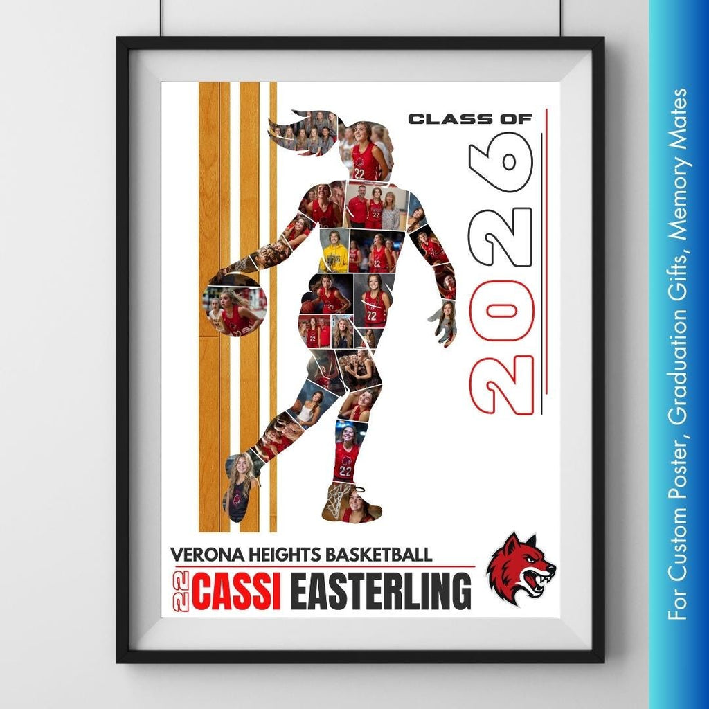 Girls Basketball Collage Poster Template | Editable in Canva | 4:5 | Silhouette Style