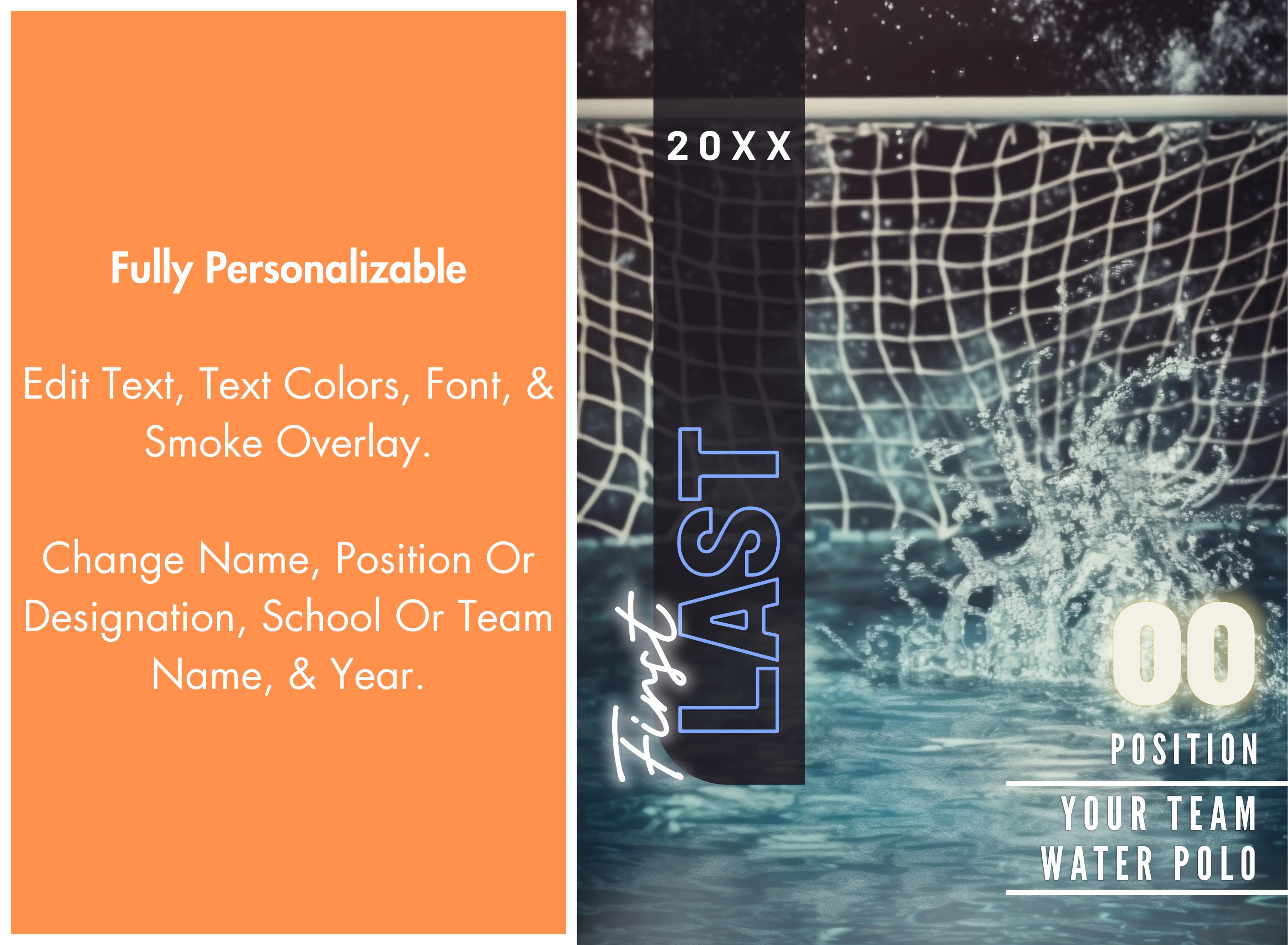 Water Polo Poster Template | Editable in Canva | 3:4 | Senior Banner, Player Poster, Memory Mate, Sports Card Design