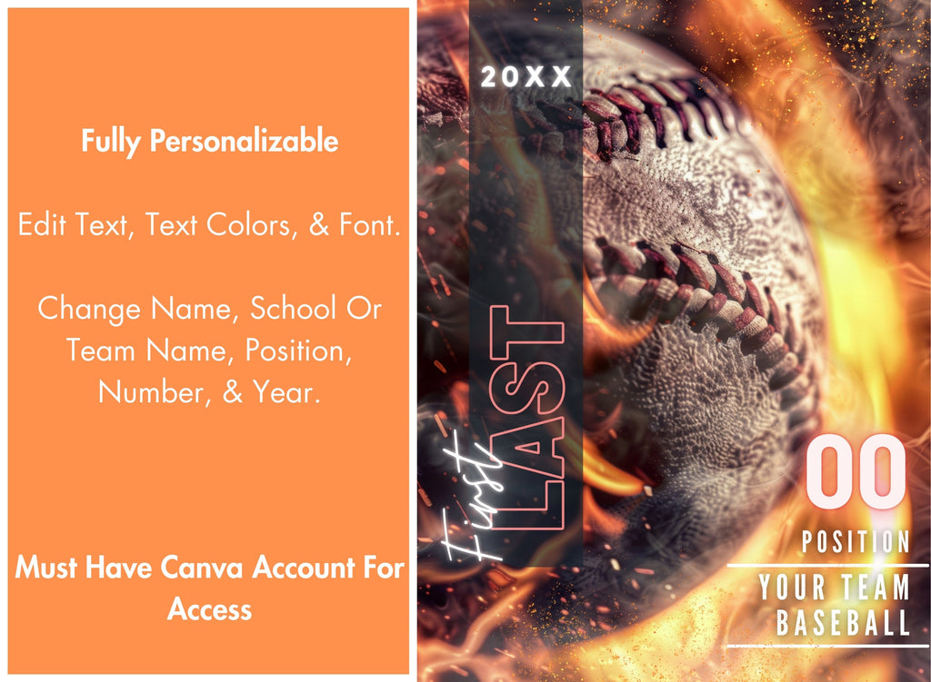 Fiery Baseball Poster Template | Editable in Canva | 3:4