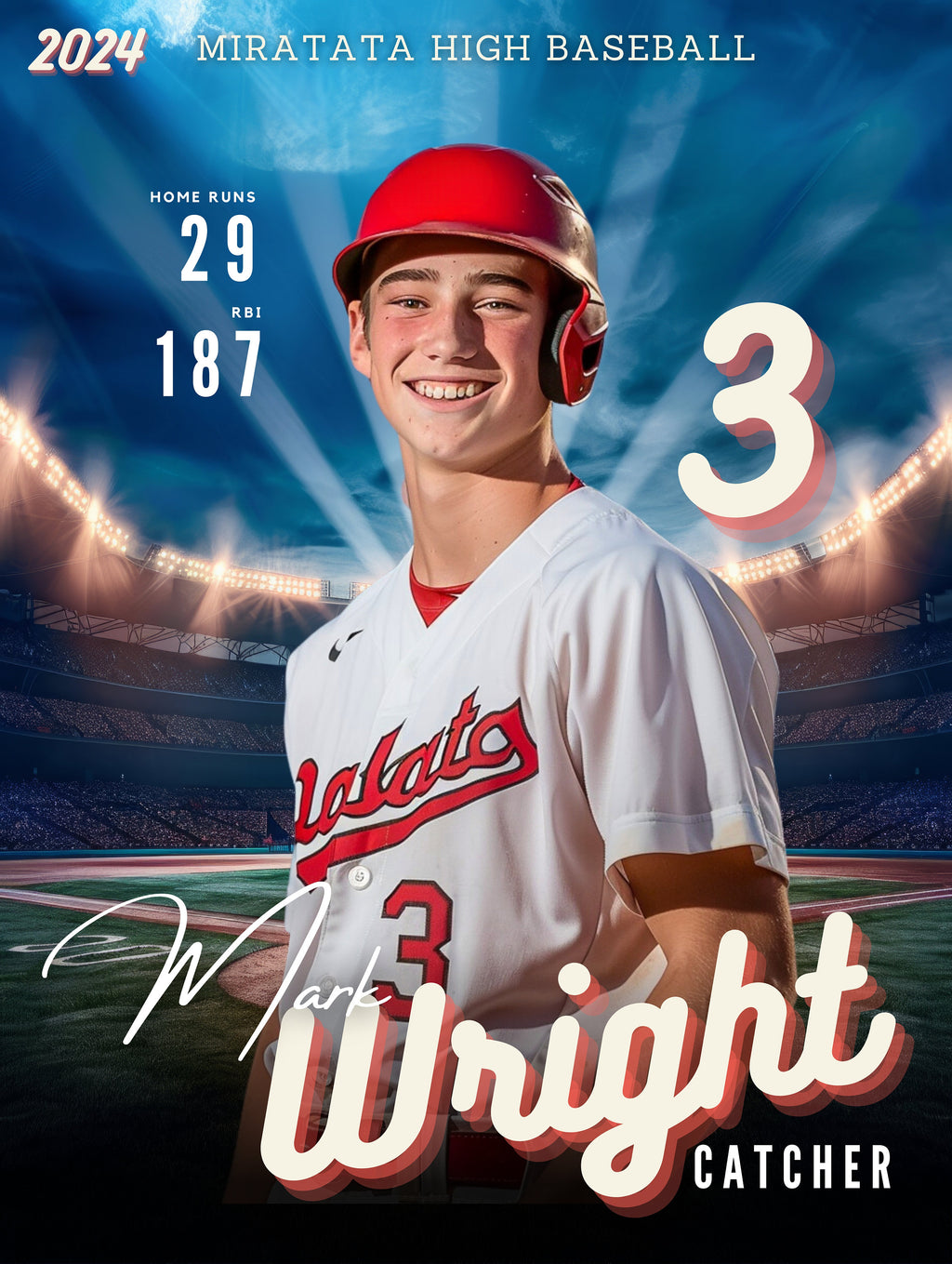 Bright Stadium Lights Baseball Poster Template | Editable in Canva | 3:4