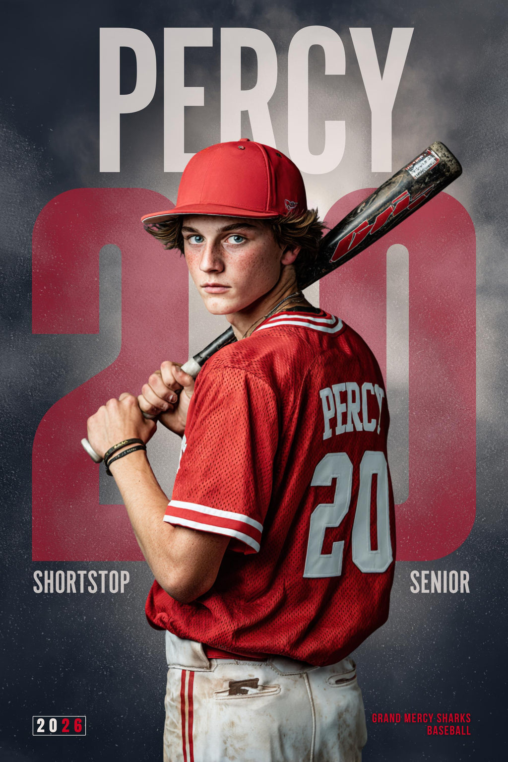 Oversized Number Baseball Poster Template | Editable in Canva | 2:3
