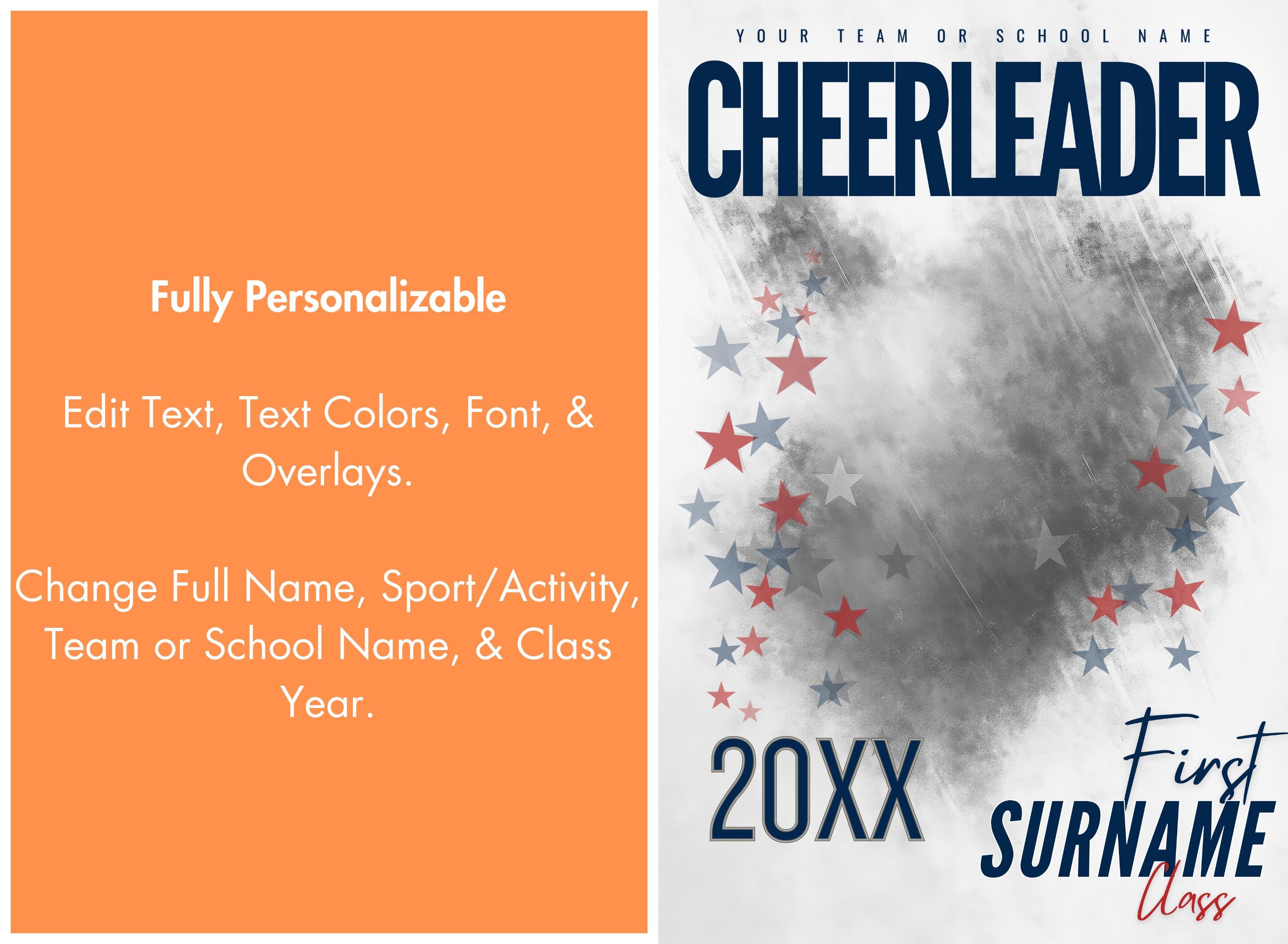 Stars & Streaks Cheer & Dance Poster Template | Editable in Canva | 2:3