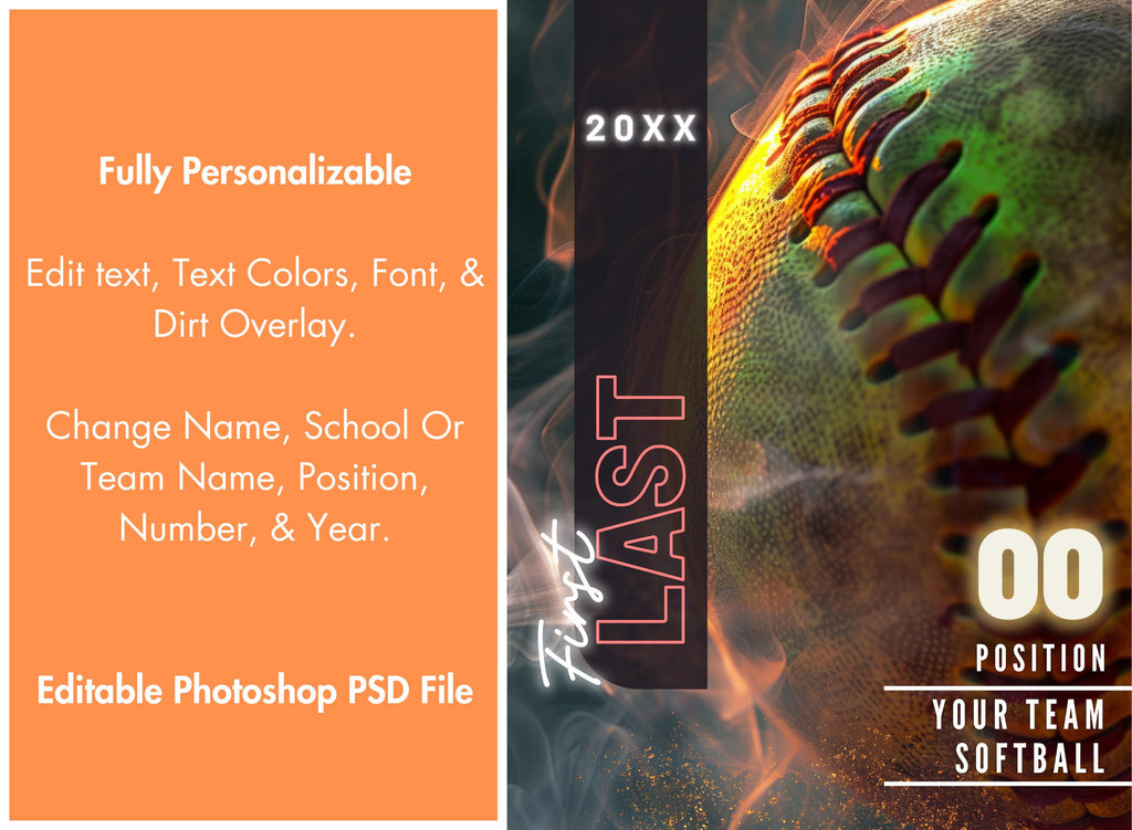 Fiery Softball Poster Template | Editable in Photoshop | 2:3