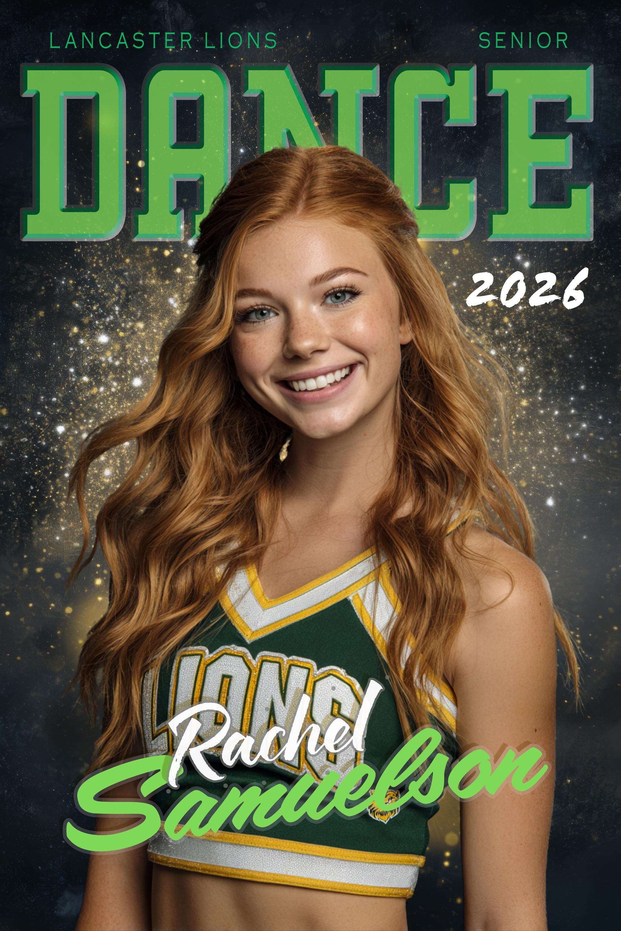 Gold Glitter Cheer & Dance Poster Template | Editable in Photoshop | 2:3
