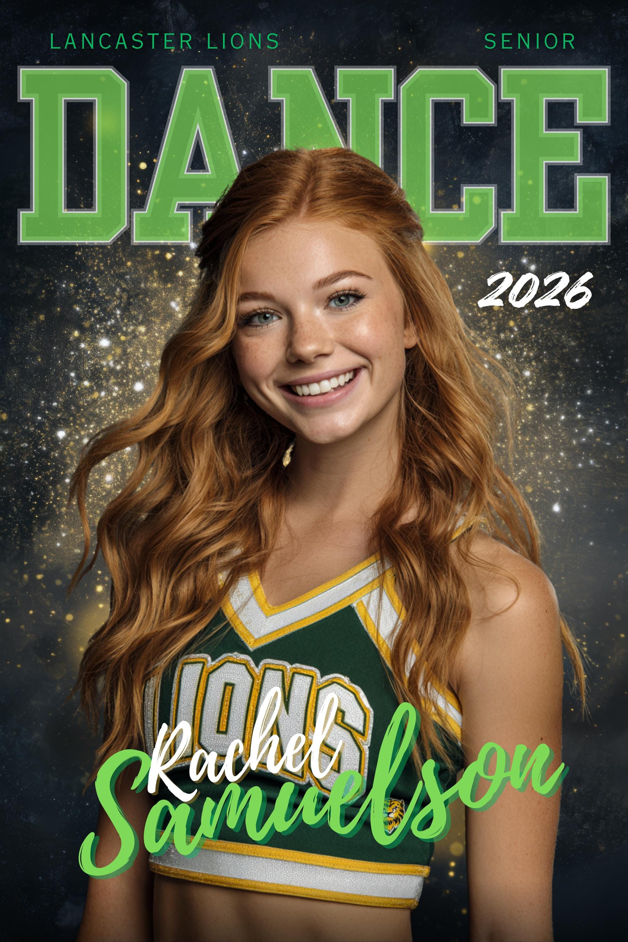 Gold Glitter Cheerleading & Dance Poster Template | Editable in Canva | 2:3