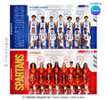 Editable sports team banner Canva template featuring bold vertical mascot branding, oversized year graphics, customizable team colors, and a modern team photo layout.