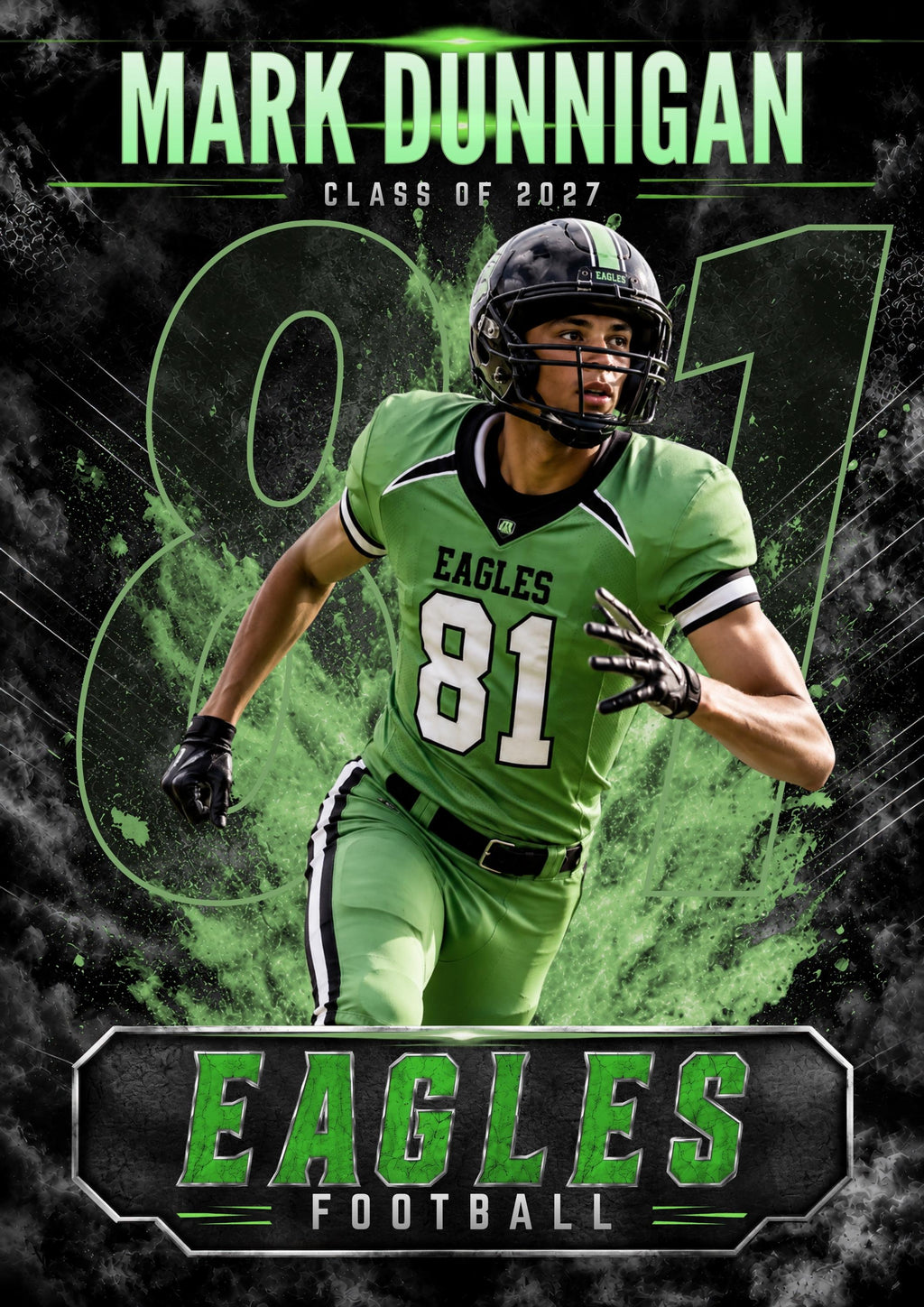 Football Card Canva Template | Gritty Color Explosion Design | 5:7