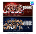 Editable sports banner Canva template featuring a bold brushstroke design, customizable team information, modern typography, textured background, and panoramic 2:1 layout.