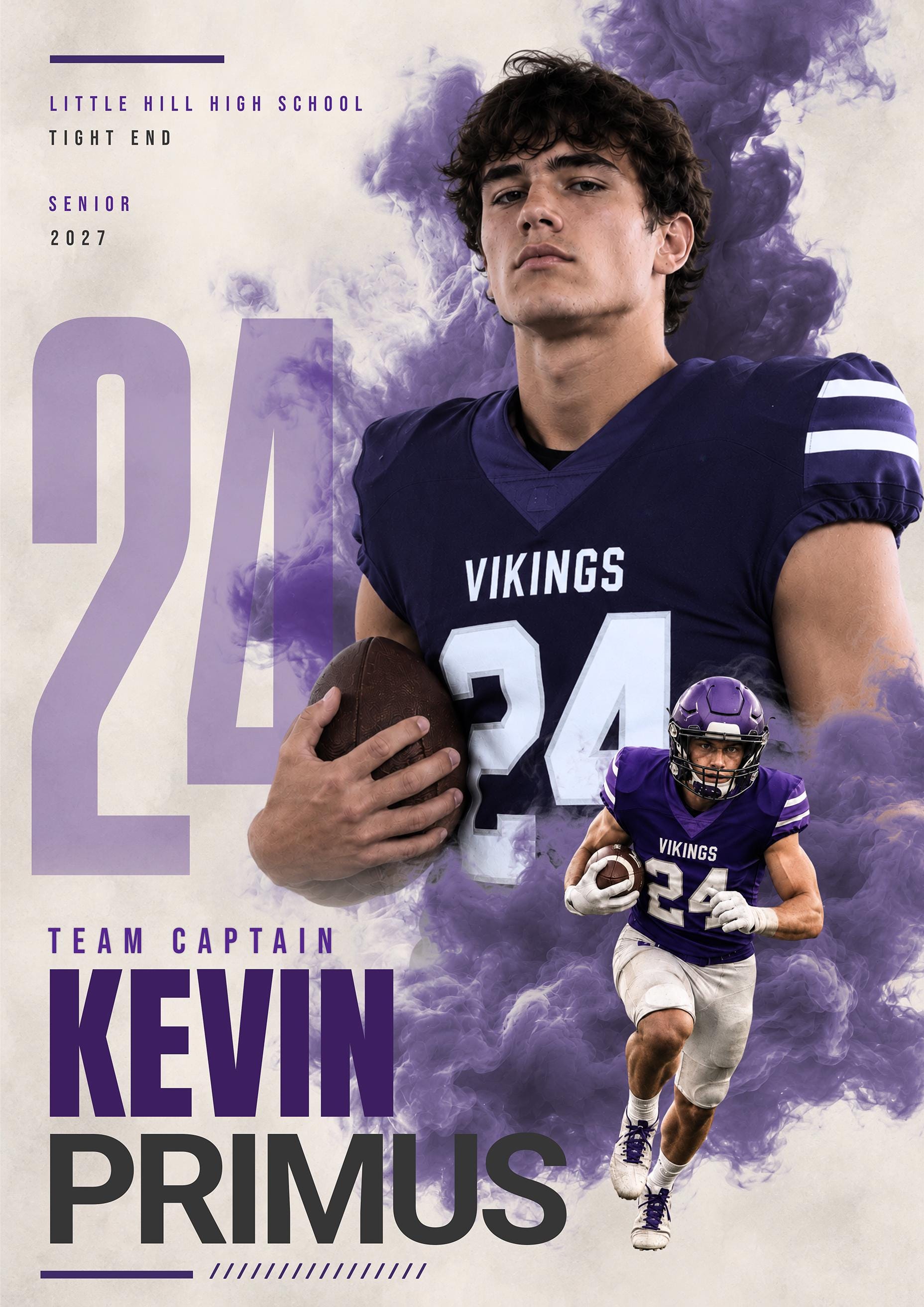 Football Poster & Card Photoshop Template | Dynamic Smoke Design | 5:7