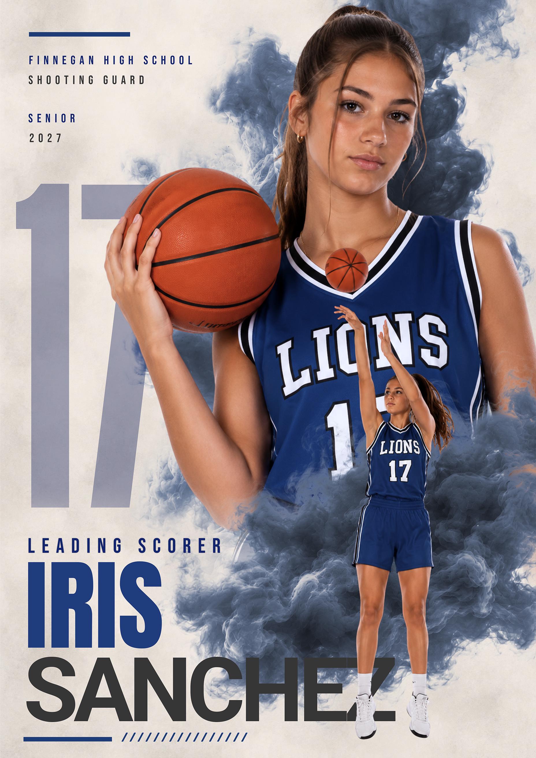 Basketball Poster & Card Photoshop Template | Dynamic Smoke Design | 5:7