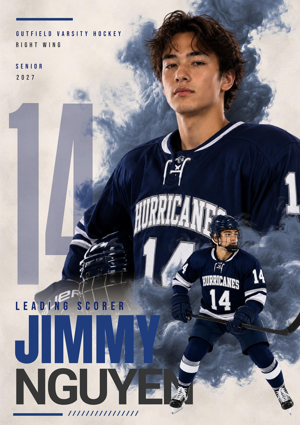 Hockey Poster & Card Photoshop Template | Dynamic Smoke Design | 5:7