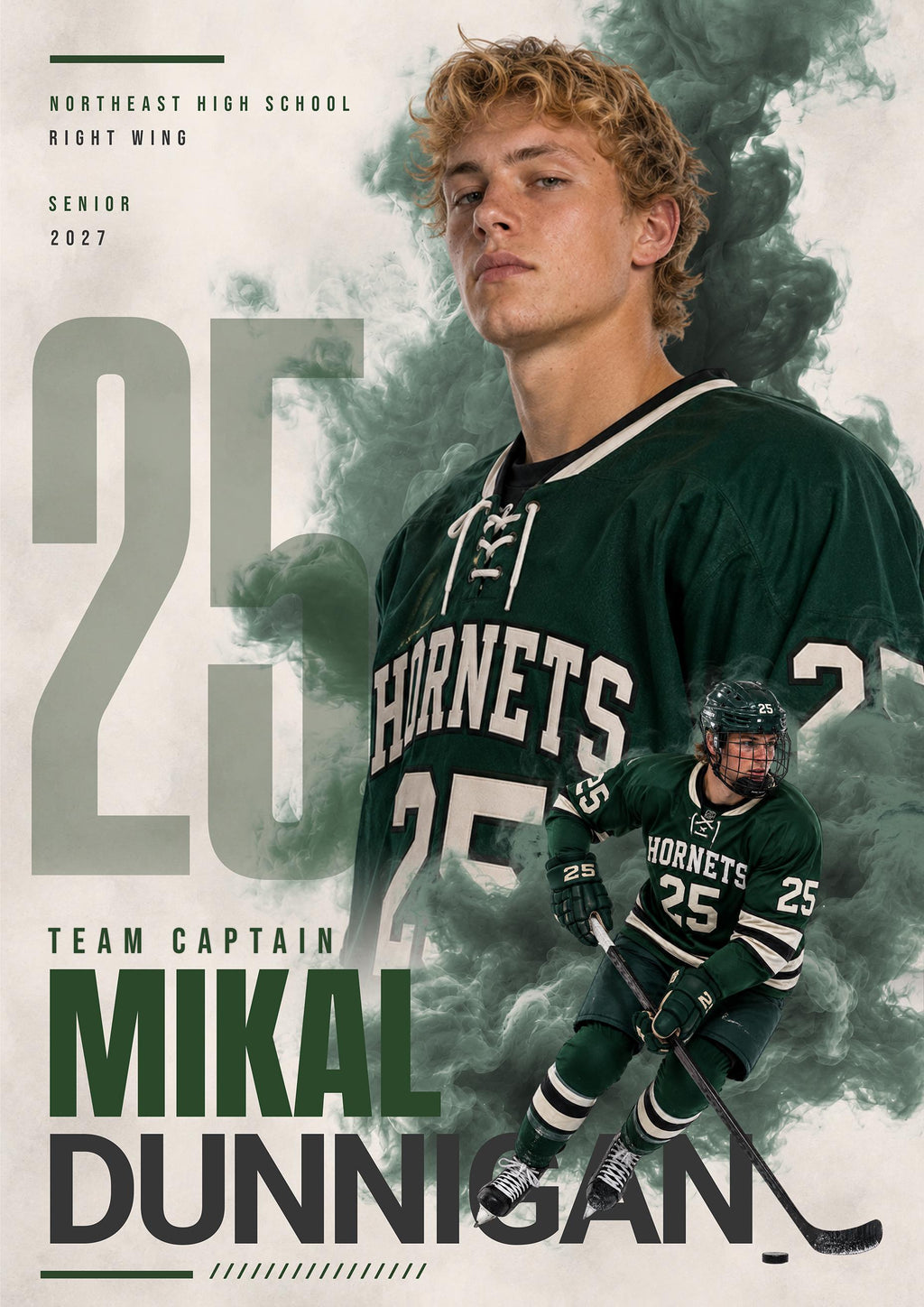 Hockey Poster & Card Photoshop Template | Dynamic Smoke Design | 5:7