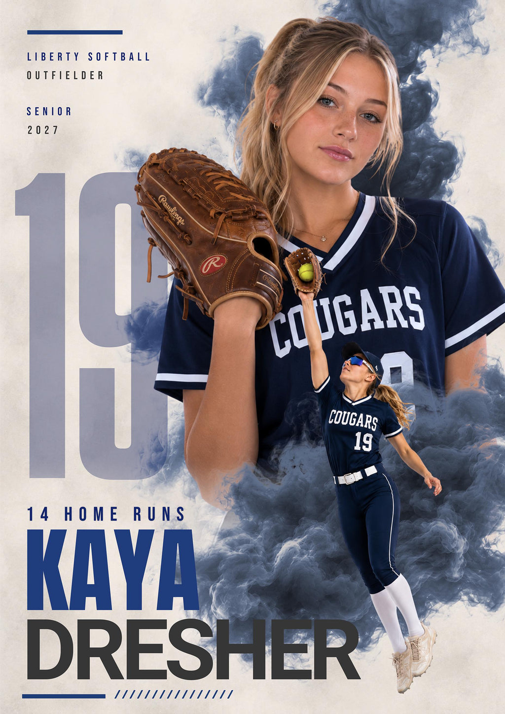 Softball Poster & Card Photoshop Template | Dynamic Smoke Design | 5:7