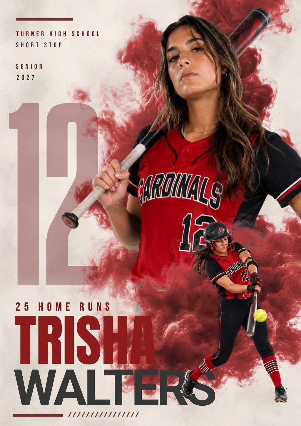 Softball Poster & Card Photoshop Template | Dynamic Smoke Design | 5:7
