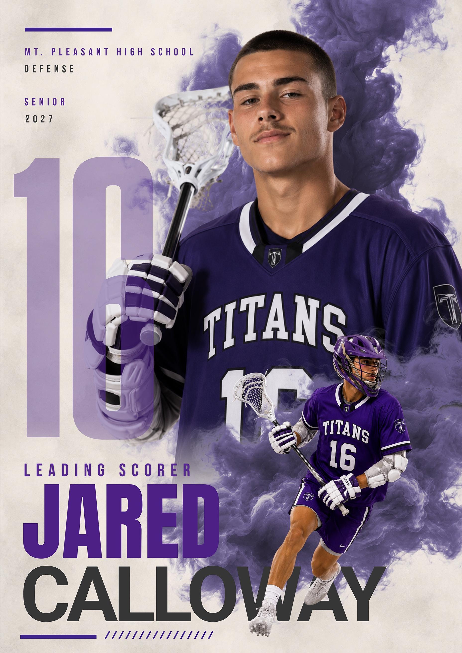 Lacrosse Poster & Card Photoshop Template | Dynamic Smoke Design | 5:7