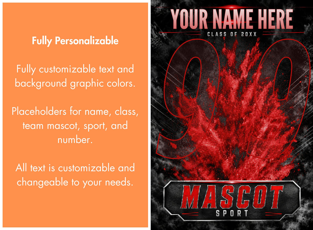 Football Card Canva Template | Gritty Color Explosion Design | 5:7