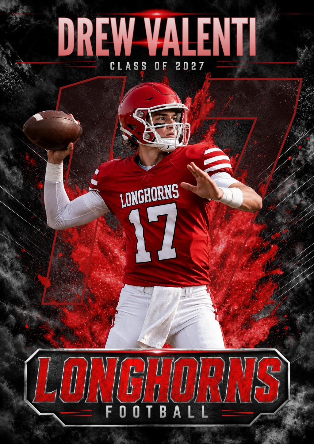 Football Card Canva Template | Gritty Color Explosion Design | 5:7