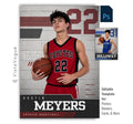 Editable basketball poster Photoshop template featuring a textured gym wall background, oversized jersey number, varsity-inspired graphics, customizable player information, and a modern 5:7 sports design.
