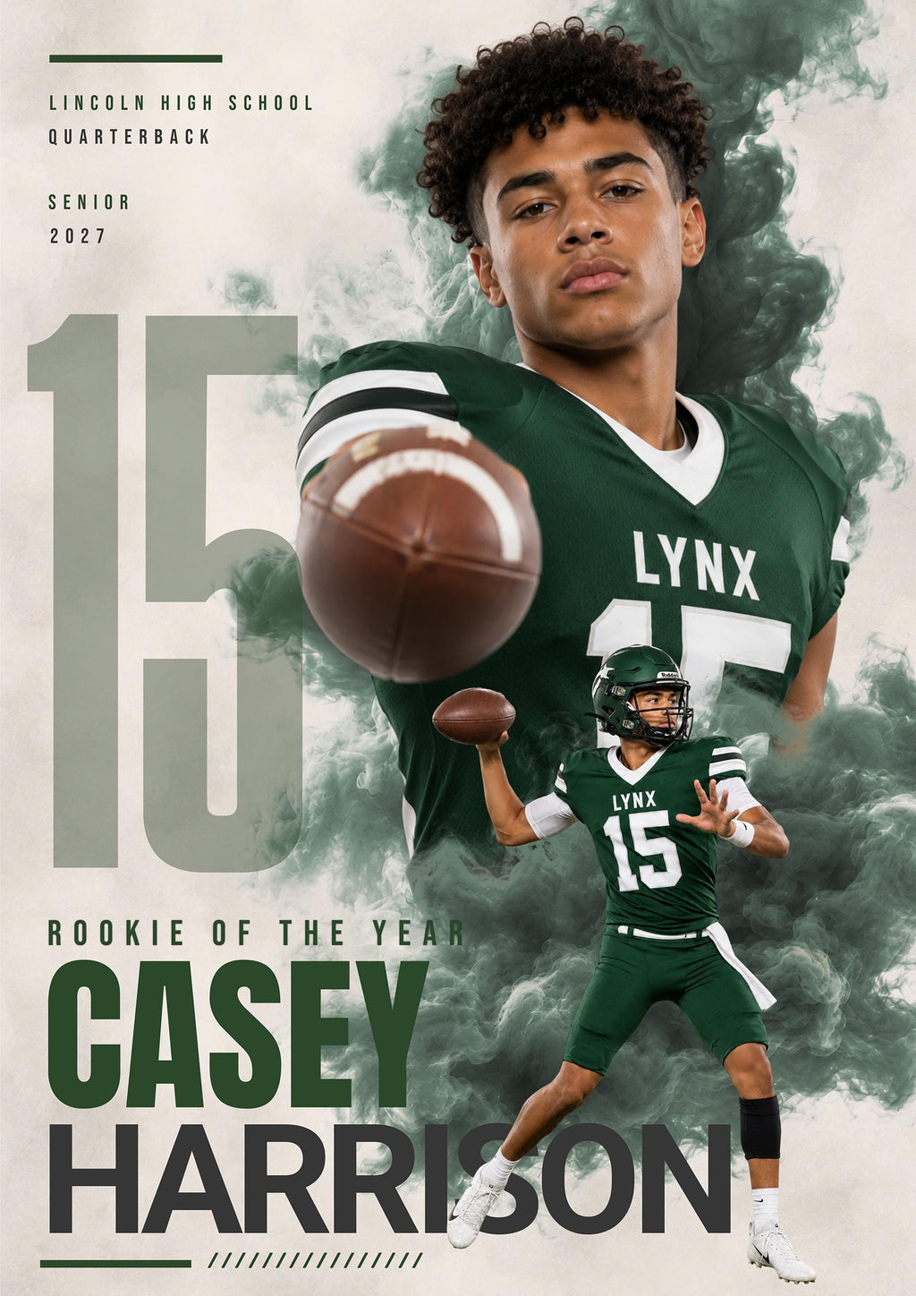 Football Poster & Card Photoshop Template | Dynamic Smoke Design | 5:7