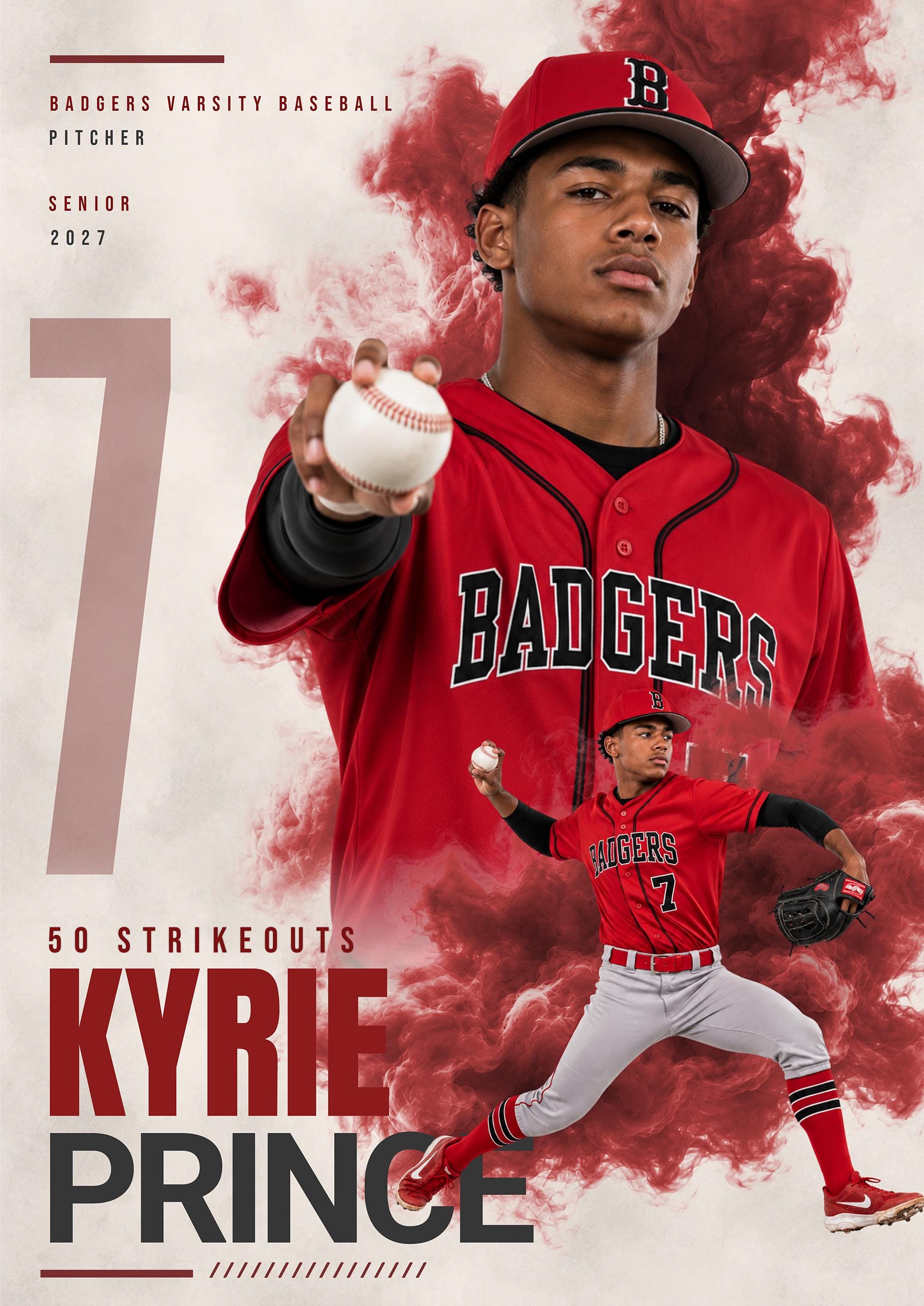 Baseball Poster & Card Photoshop Template | Dynamic Smoke Design | 5:7