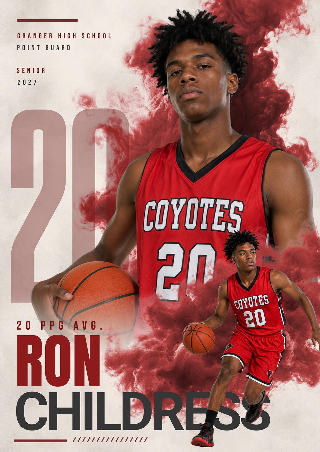 Basketball Poster & Card Photoshop Template | Dynamic Smoke Design | 5:7
