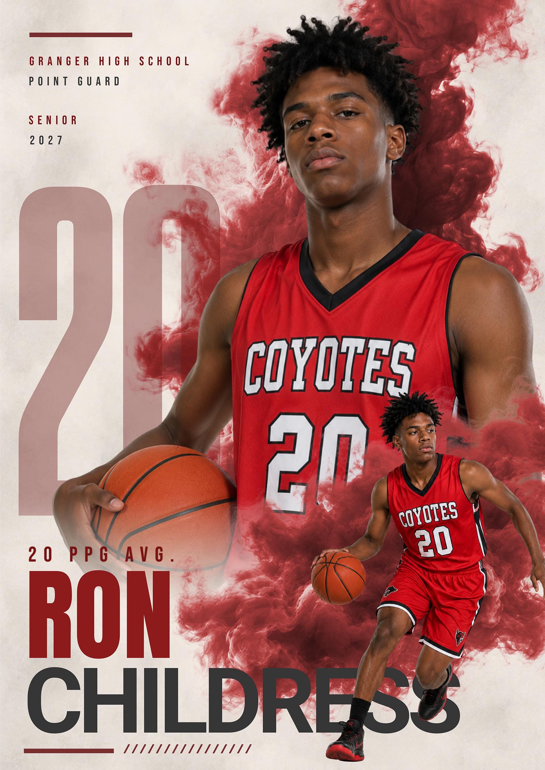 Basketball Poster & Card Photoshop Template | Dynamic Smoke Design | 5:7