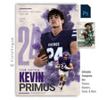 Editable football poster Photoshop template featuring dynamic smoke effects, oversized jersey number, customizable player information, and a modern 5:7 athlete recognition design.