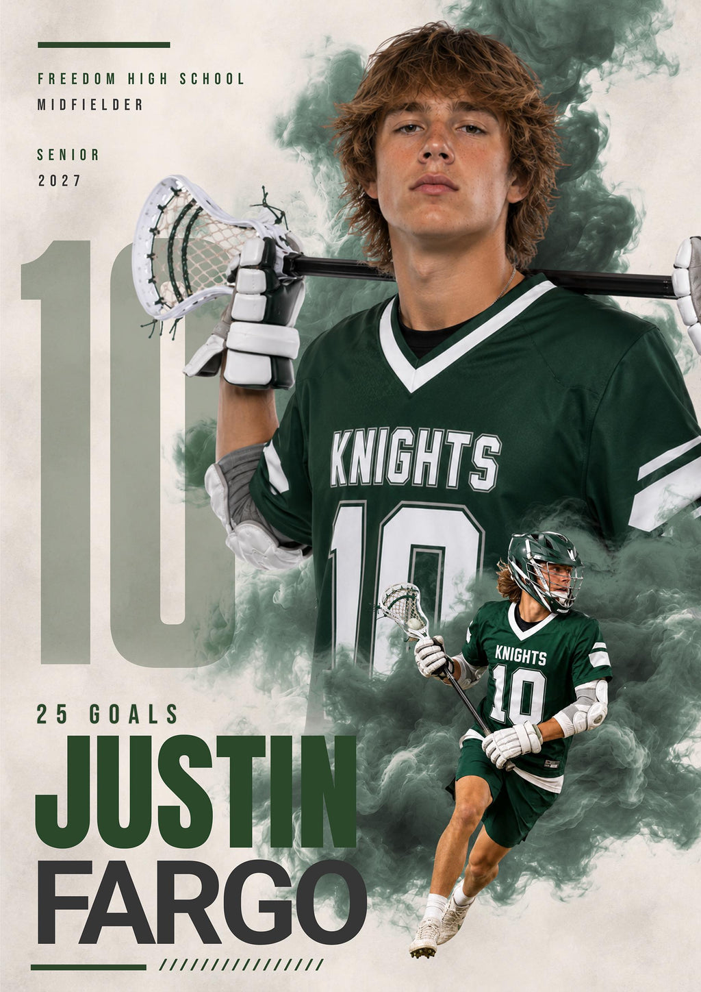 Lacrosse Poster & Card Photoshop Template | Dynamic Smoke Design | 5:7