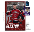 Editable hockey trading card Photoshop template featuring a oversized jersey number, layered player composition, customizable athlete information, and a modern 5:7 sports card design.