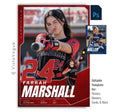 Editable softball trading card Photoshop template featuring a oversized jersey number, layered player composition, customizable athlete information, and a modern 5:7 sports card design.
