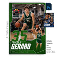 Editable basketball trading card Photoshop template featuring a oversized jersey number, layered player composition, customizable athlete information, and a modern 5:7 sports card design.