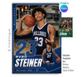 Editable basketball trading card Canva template featuring oversized jersey numbers, layered athlete photos, customizable team colors, and a modern 5:7 sports card design for senior night posters and memory mates.