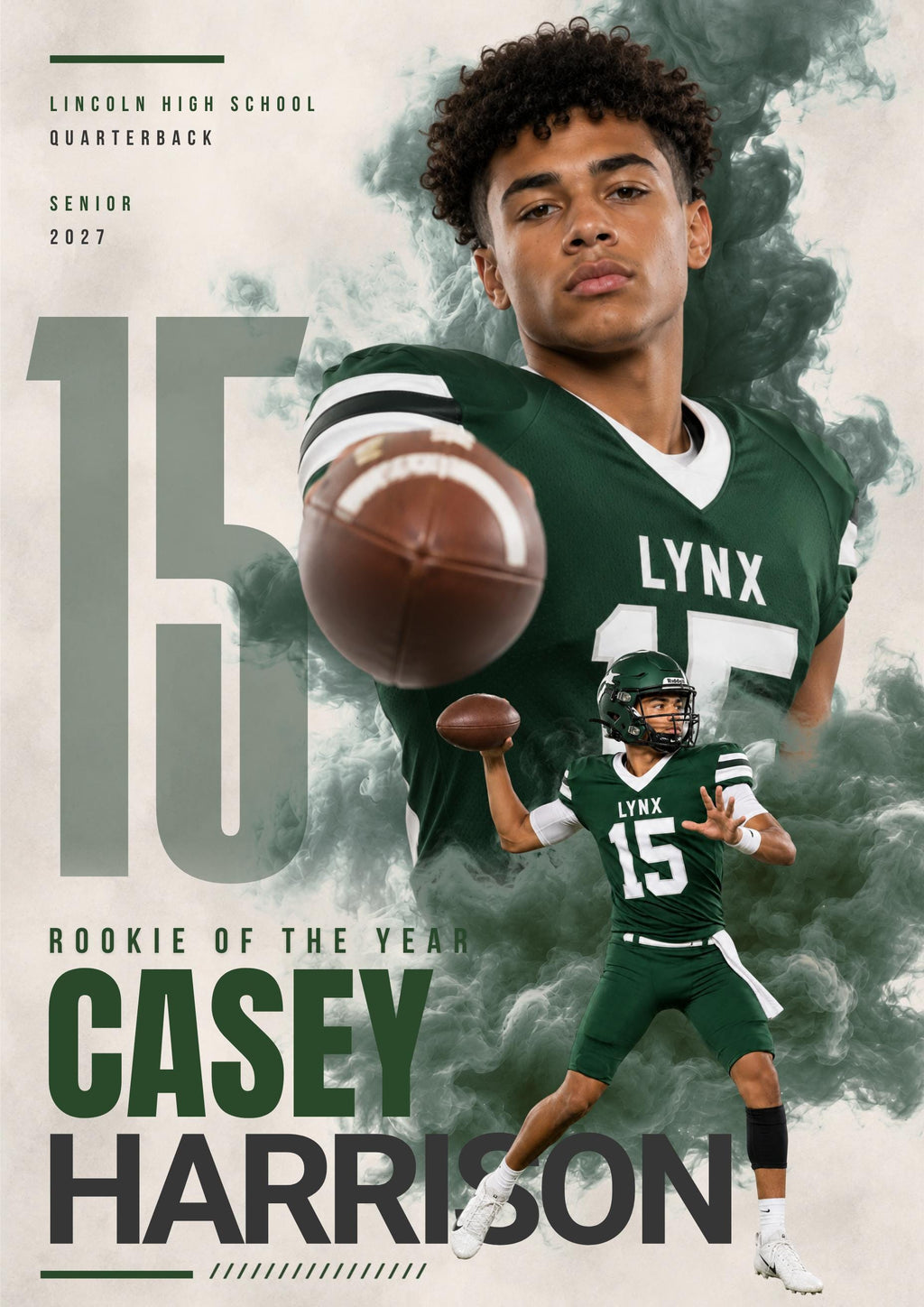 Football Poster Canva Template | Smoky Athlete Collage | 5:7